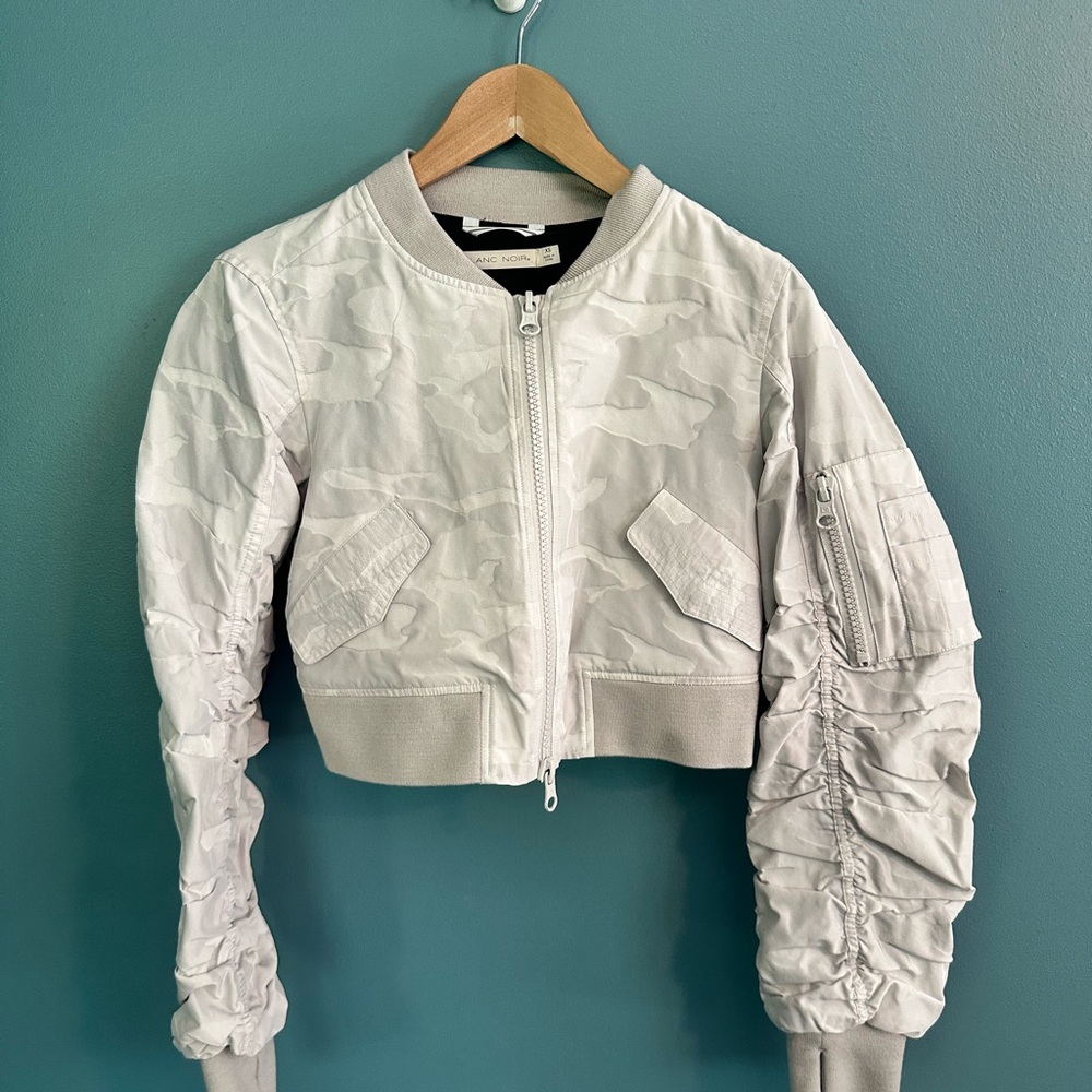 Blanc Noir Light Gray cropped Camo Bomber Jacket XS